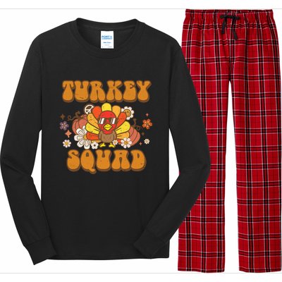 Groovy Thankful Turkey Squad Gift Thanksgiving Cute Turkey Gift Long Sleeve Pajama Set