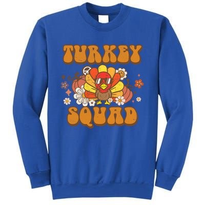 Groovy Thankful Turkey Squad Gift Thanksgiving Cute Turkey Gift Sweatshirt