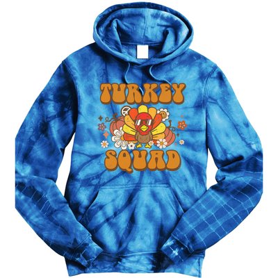 Groovy Thankful Turkey Squad Gift Thanksgiving Cute Turkey Gift Tie Dye Hoodie