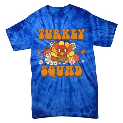 Groovy Thankful Turkey Squad Gift Thanksgiving Cute Turkey Gift Tie-Dye T-Shirt