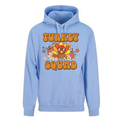 Groovy Thankful Turkey Squad Gift Thanksgiving Cute Turkey Gift Unisex Surf Hoodie