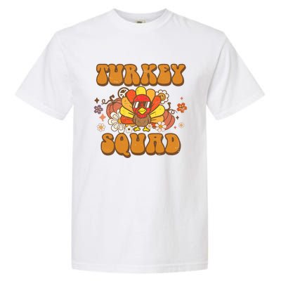 Groovy Thankful Turkey Squad Gift Thanksgiving Cute Turkey Gift Garment-Dyed Heavyweight T-Shirt