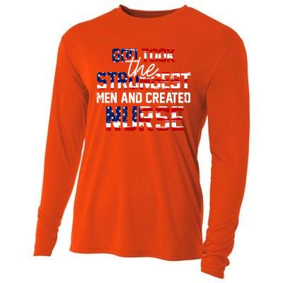 God Took The Strongest And Created Nurse Usa Flag Gift Cool Gift Cooling Performance Long Sleeve Crew