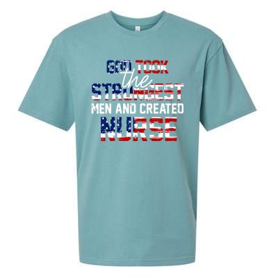 God Took The Strongest And Created Nurse Usa Flag Gift Cool Gift Sueded Cloud Jersey T-Shirt