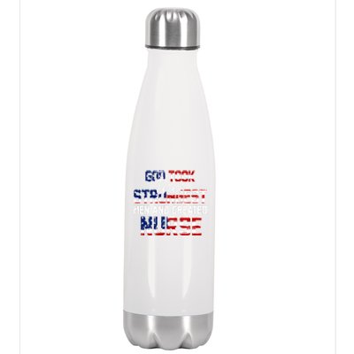 God Took The Strongest And Created Nurse Usa Flag Gift Cool Gift Stainless Steel Insulated Water Bottle