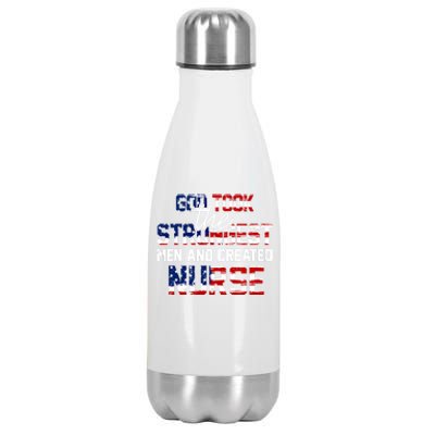 God Took The Strongest And Created Nurse Usa Flag Gift Cool Gift Stainless Steel Insulated Water Bottle