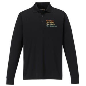 Gramps The The Myth The Legend Father Dad Uncle Cool Gift Performance Long Sleeve Polo