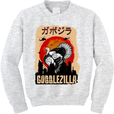 Gobblezilla Turkey Thanksgiving Kids Sweatshirt