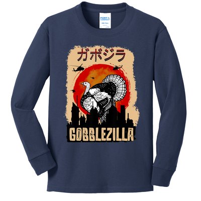 Gobblezilla Turkey Thanksgiving Kids Long Sleeve Shirt