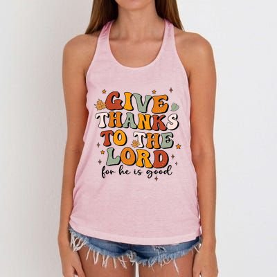 Give Thanks To The Lord He Is Good Jesus Fall Thanksgiving Gift Women's Knotted Racerback Tank