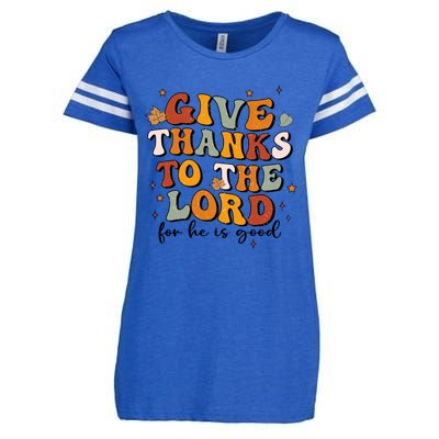 Give Thanks To The Lord He Is Good Jesus Fall Thanksgiving Gift Enza Ladies Jersey Football T-Shirt