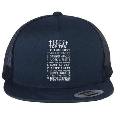 Gods Top Ten 10 Commandments Jesus Christian Bible Verse Flat Bill Trucker Hat