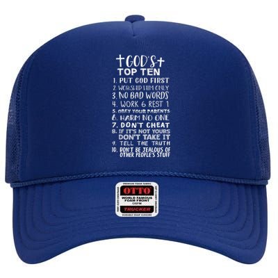 Gods Top Ten 10 Commandments Jesus Christian Bible Verse High Crown Mesh Back Trucker Hat