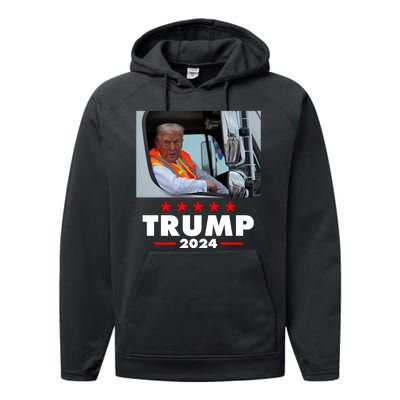 Garbage Truck Trump 2024 Performance Fleece Hoodie