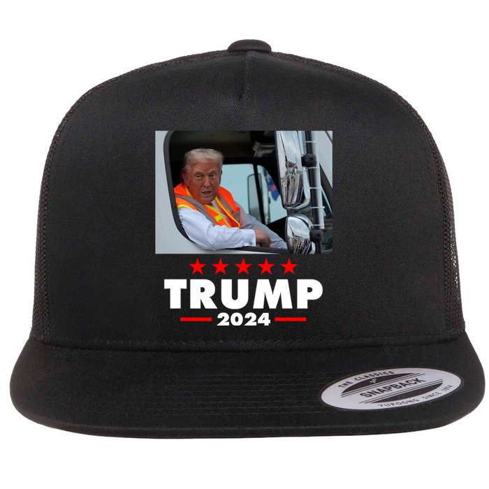 Garbage Truck Trump 2024 Flat Bill Trucker Hat