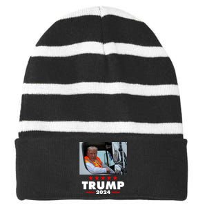 Garbage Truck Trump 2024 Striped Beanie with Solid Band