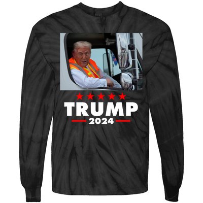 Garbage Truck Trump 2024 Tie-Dye Long Sleeve Shirt