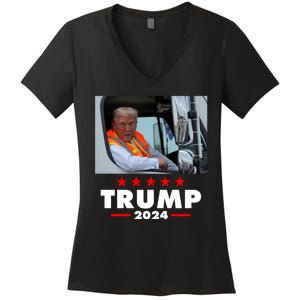 Garbage Truck Trump 2024 Women's V-Neck T-Shirt