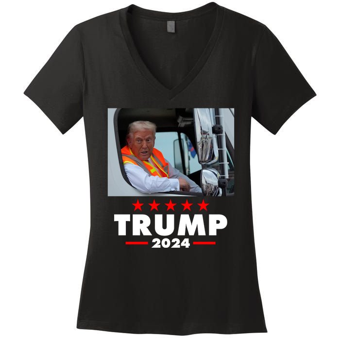 Garbage Truck Trump 2024 Women's V-Neck T-Shirt