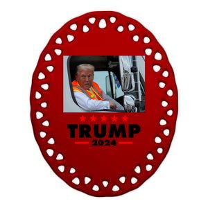 Garbage Truck Trump 2024 Ceramic Oval Ornament