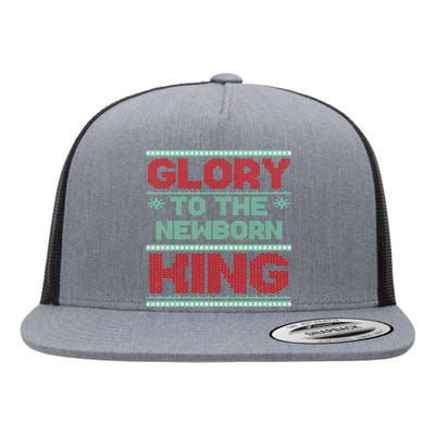 Glory To The Newborn King Ugly Christmas Christian Jesus Flat Bill Trucker Hat