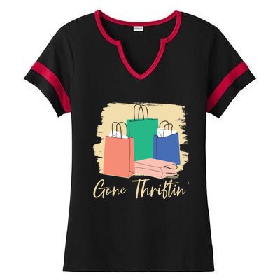 Gone Thriftin' Thrifting Queen Bargain Hunting Cute Gift Ladies Halftime Notch Neck Tee