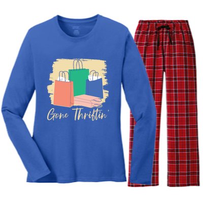 Gone Thriftin' Thrifting Queen Bargain Hunting Cute Gift Women's Long Sleeve Flannel Pajama Set 