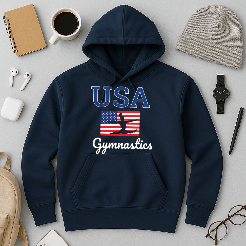 Girl Tumbling Team Gear Gymnast Gymnastics USA American Flag Hoodie