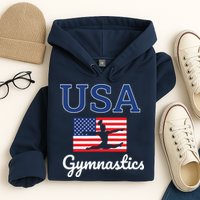 Girl Tumbling Team Gear Gymnast Gymnastics USA American Flag Hoodie