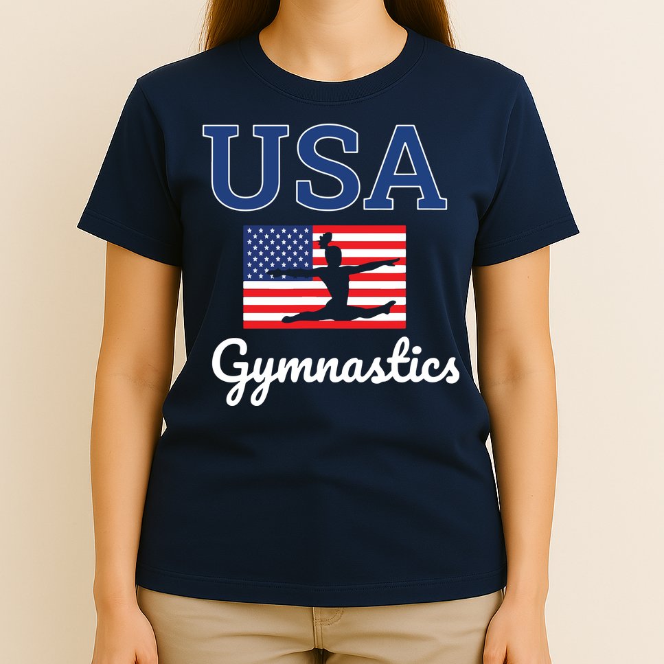Girl Tumbling Team Gear Gymnast Gymnastics USA American Flag T-Shirt