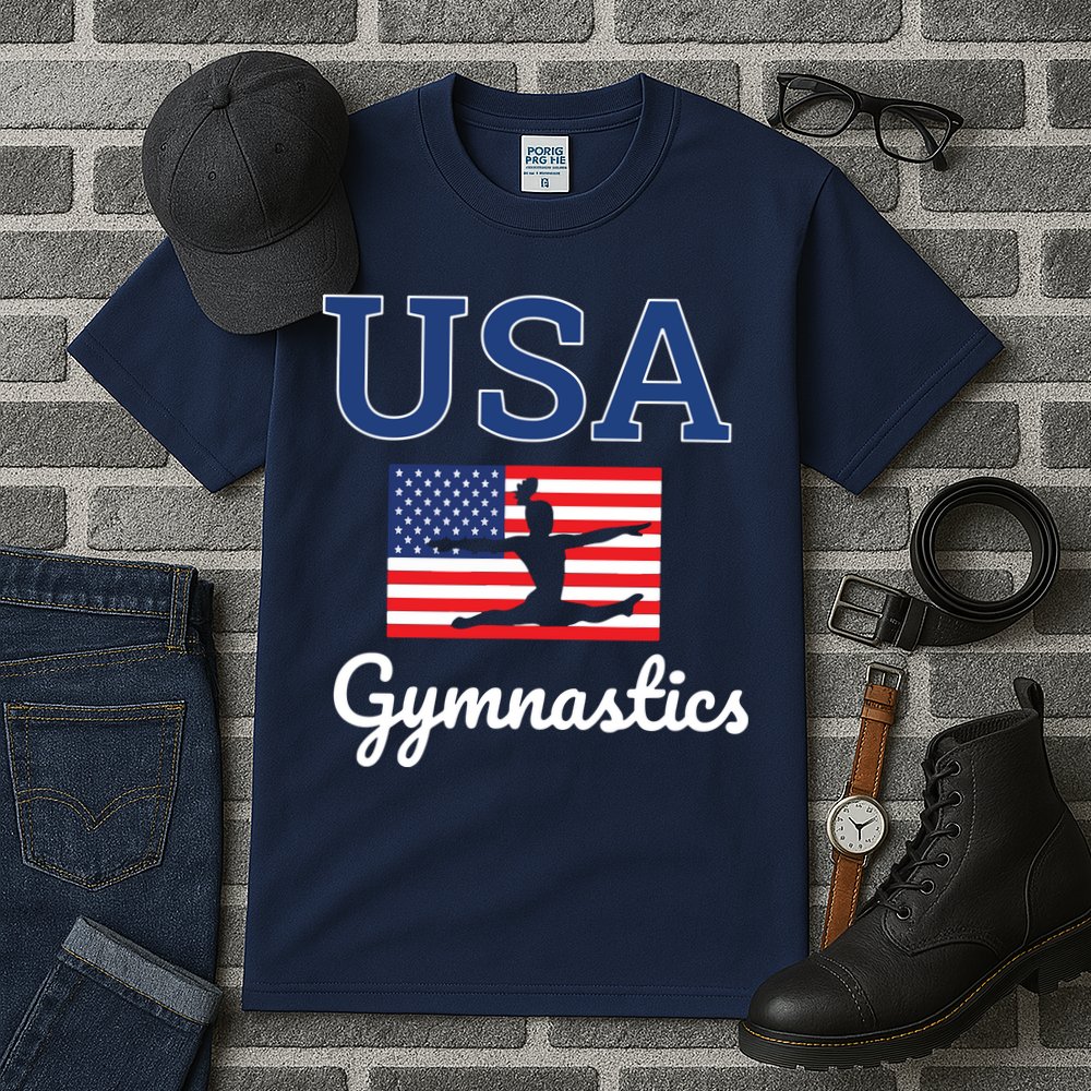 Girl Tumbling Team Gear Gymnast Gymnastics USA American Flag Tall T-Shirt