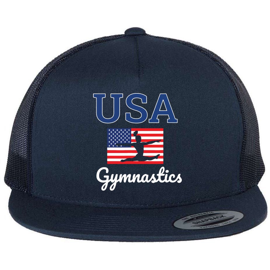 Girl Tumbling Team Gear Gymnast Gymnastics USA American Flag Flat Bill Trucker Hat
