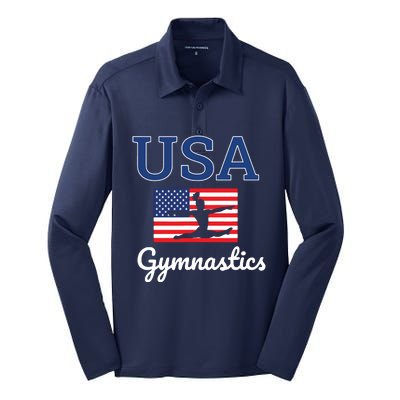 Girl Tumbling Team Gear Gymnast Gymnastics USA American Flag Silk Touch Performance Long Sleeve Polo