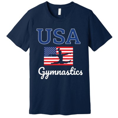 Girl Tumbling Team Gear Gymnast Gymnastics USA American Flag Premium T-Shirt