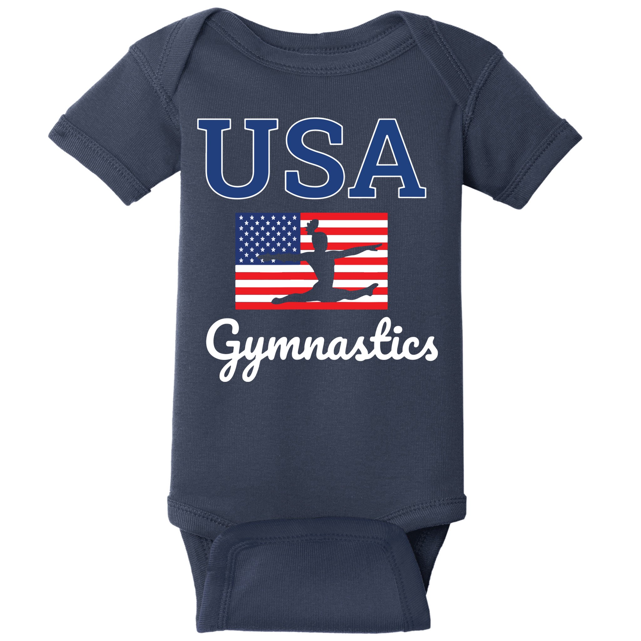 Girl Tumbling Team Gear Gymnast Gymnastics USA American Flag Baby Bodysuit