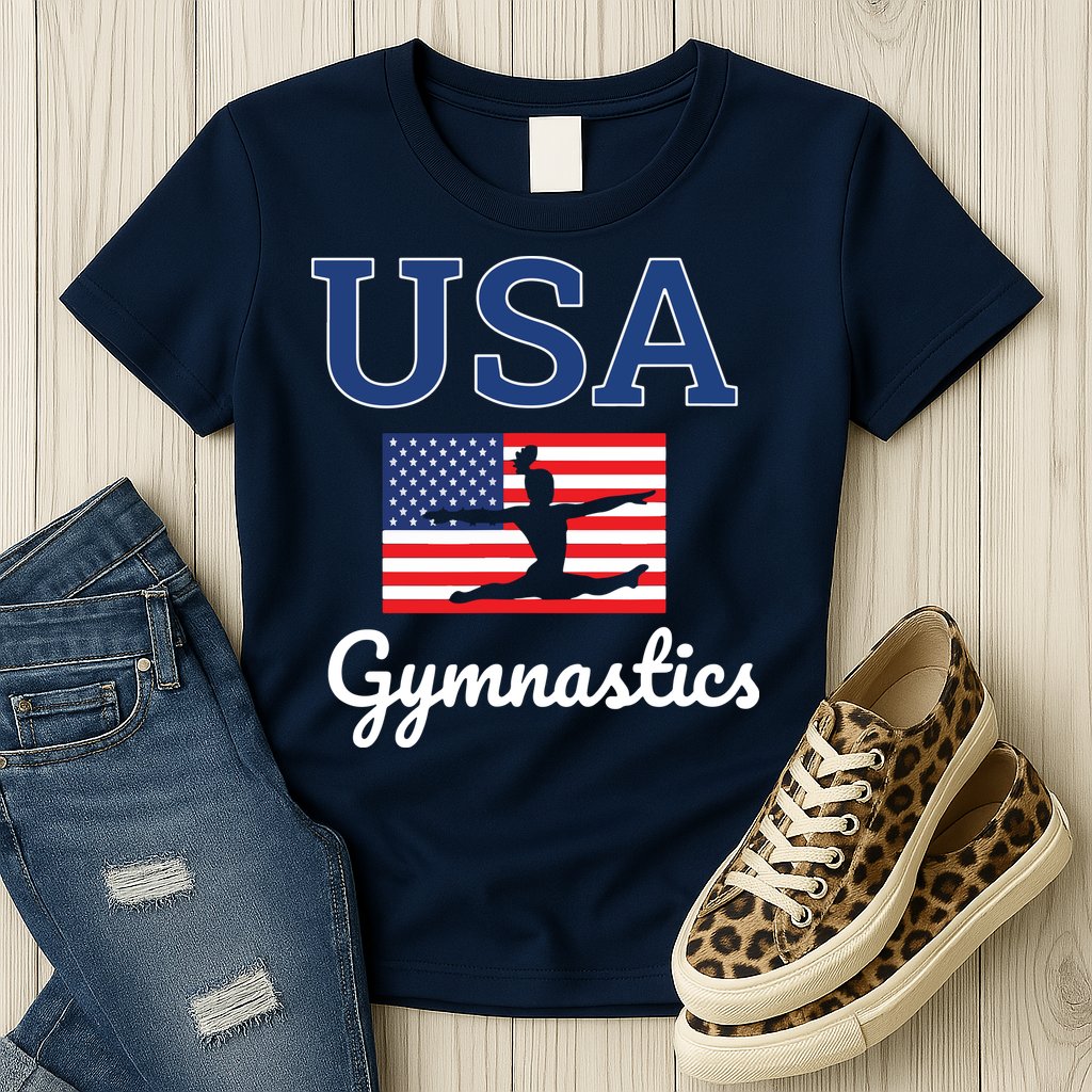 Girl Tumbling Team Gear Gymnast Gymnastics USA American Flag Womens T-Shirt