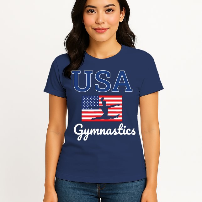 Girl Tumbling Team Gear Gymnast Gymnastics USA American Flag Womens T-Shirt