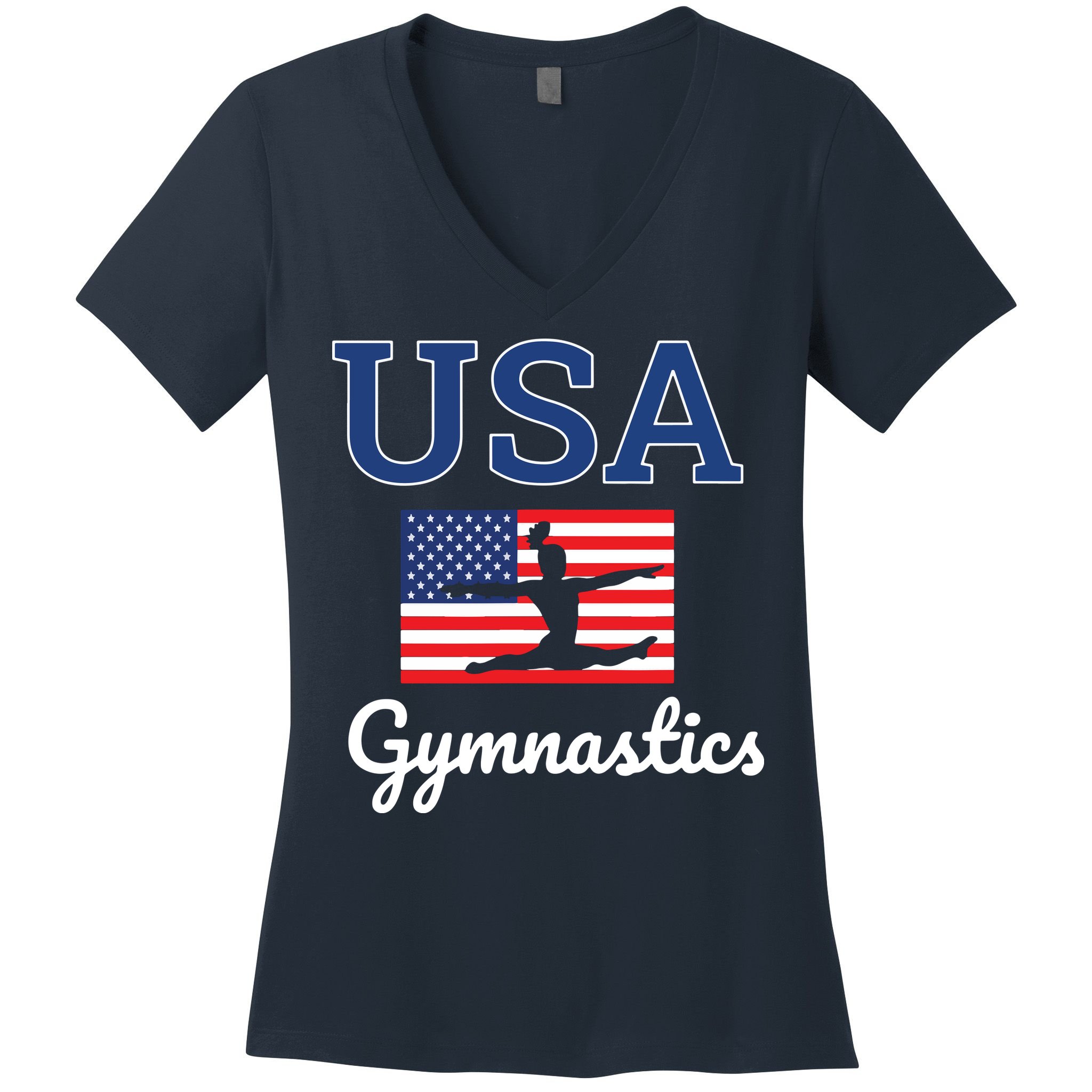 Girl Tumbling Team Gear Gymnast Gymnastics USA American Flag Women's V-Neck T-Shirt