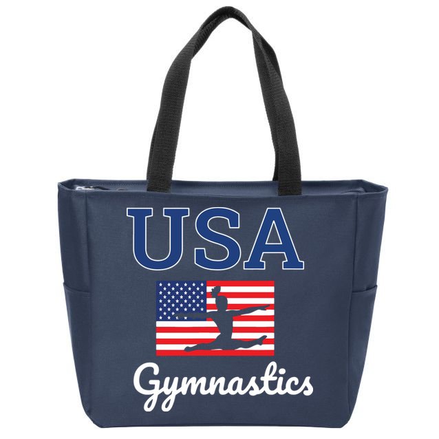 Girl Tumbling Team Gear Gymnast Gymnastics USA American Flag Zip Tote Bag