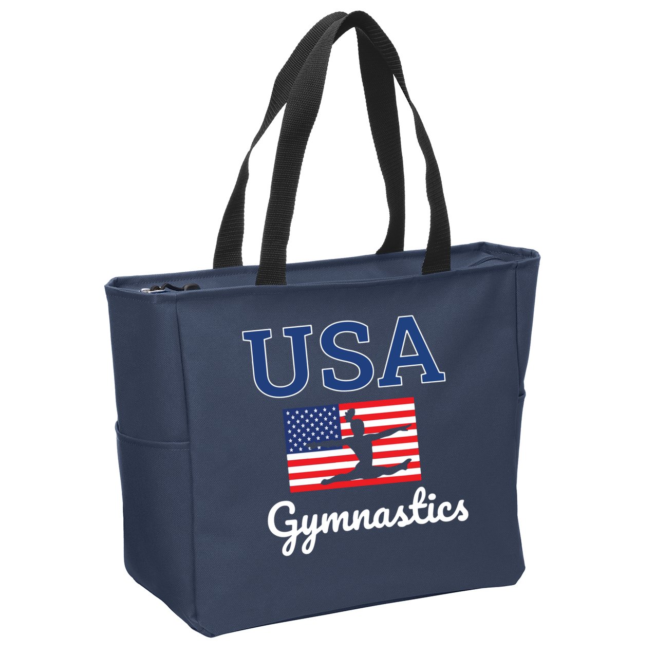 Girl Tumbling Team Gear Gymnast Gymnastics USA American Flag Zip Tote Bag