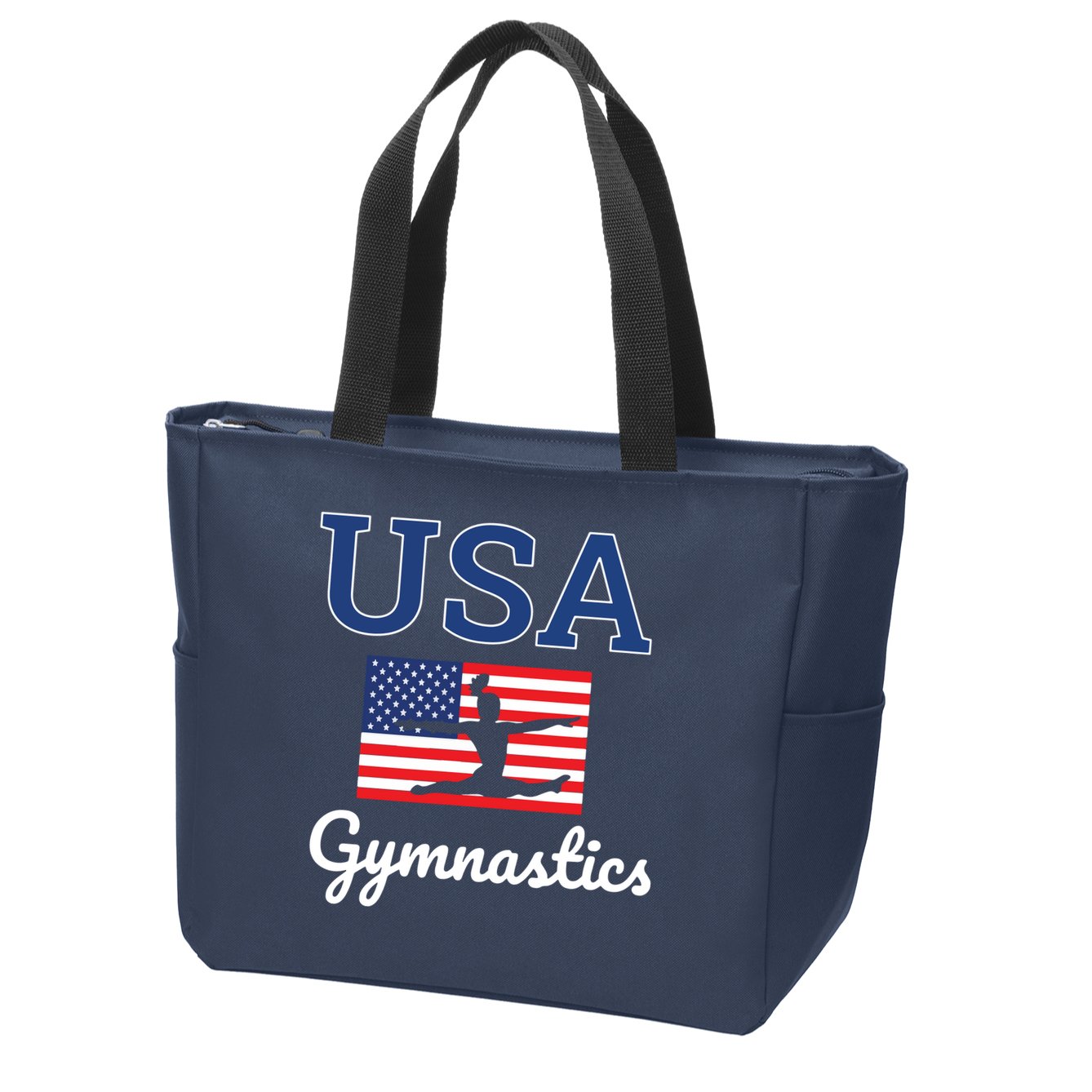 Girl Tumbling Team Gear Gymnast Gymnastics USA American Flag Zip Tote Bag