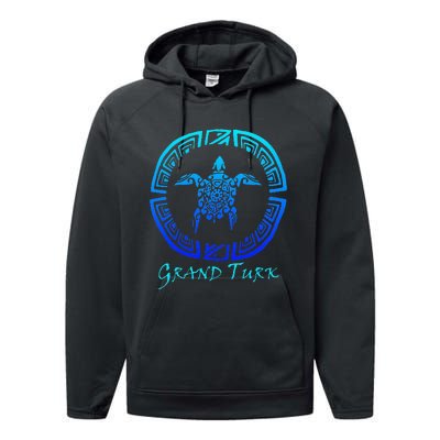 Grand Turk, Turks & Caicos Vintage Tribal Turtle Vacation Performance Fleece Hoodie