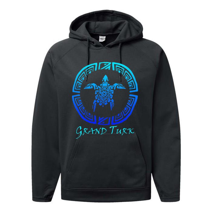 Grand Turk, Turks & Caicos Vintage Tribal Turtle Vacation Performance Fleece Hoodie