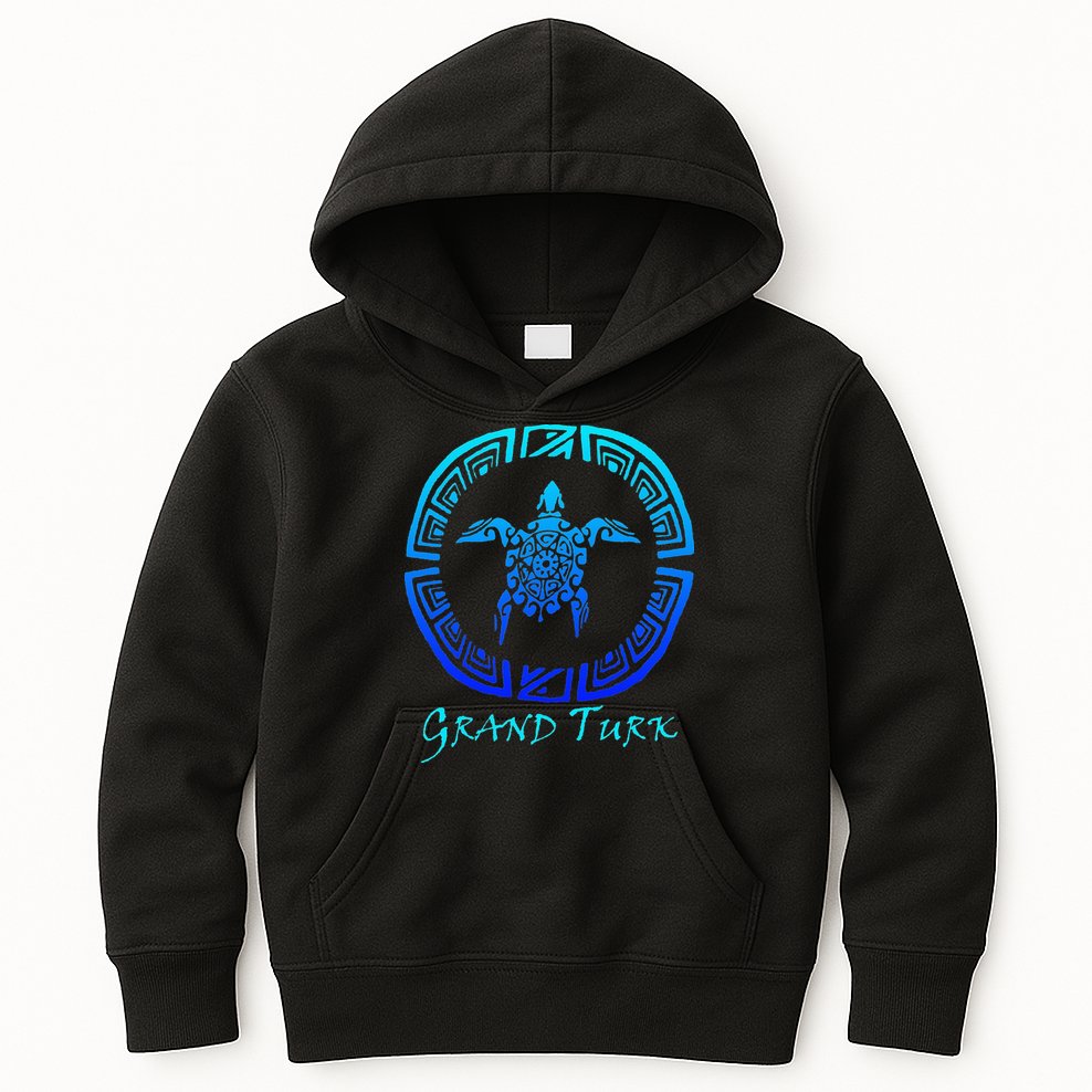 Grand Turk, Turks & Caicos Vintage Tribal Turtle Vacation Kids Hoodie