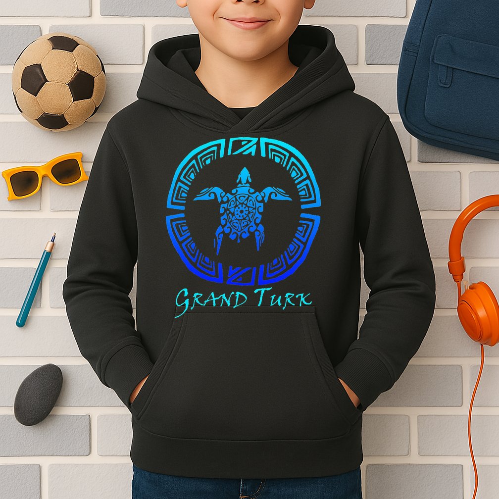 Grand Turk, Turks & Caicos Vintage Tribal Turtle Vacation Kids Hoodie
