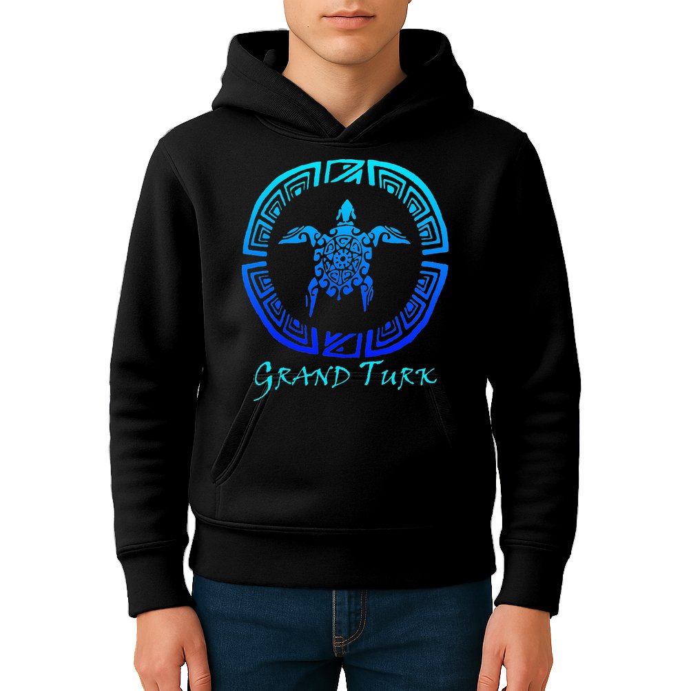 Grand Turk, Turks & Caicos Vintage Tribal Turtle Vacation Kids Hoodie