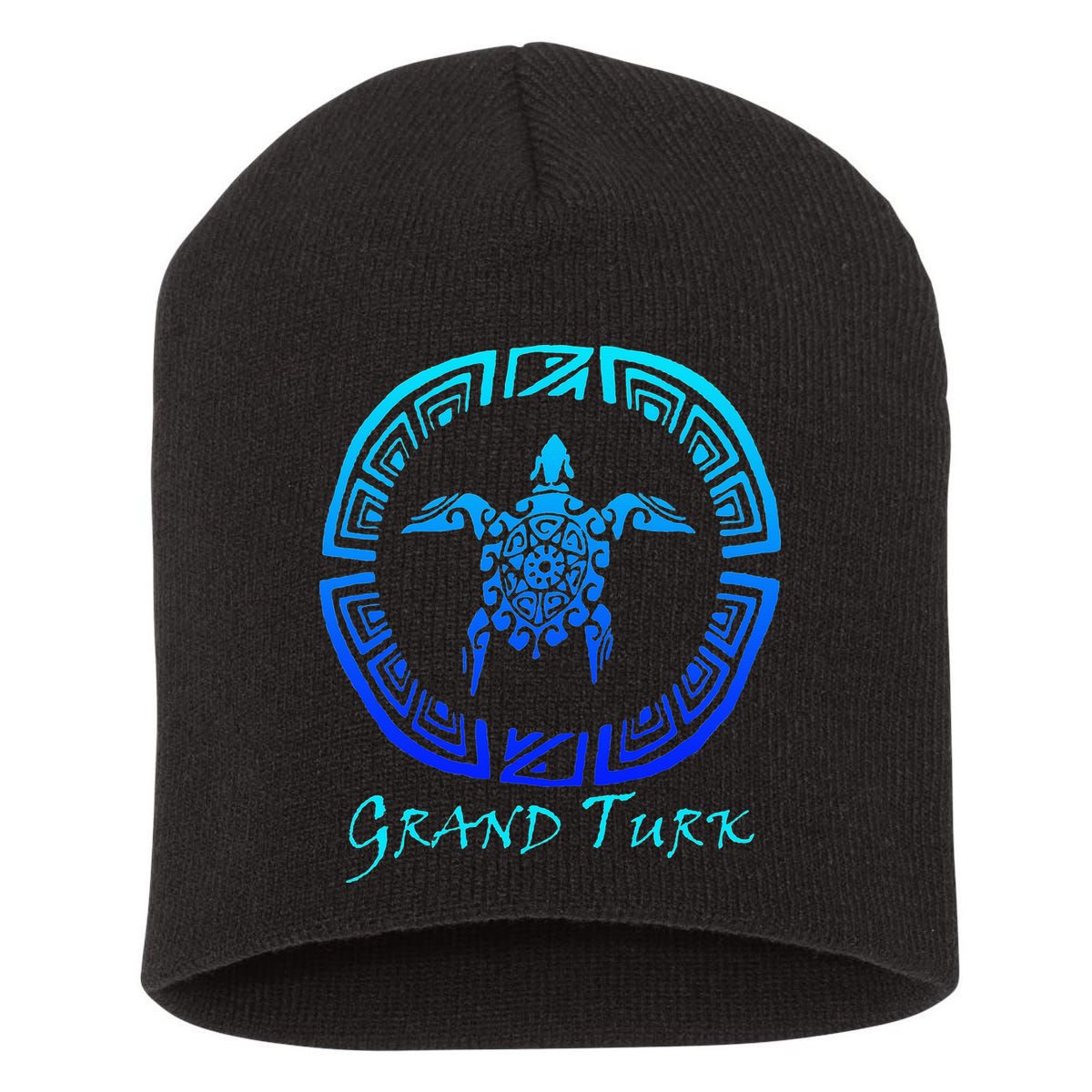 Grand Turk, Turks & Caicos Vintage Tribal Turtle Vacation Short Acrylic Beanie