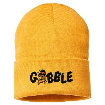 Gobble Turkey Thanksgiving Holiday Cute Sustainable Knit Beanie