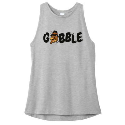 Gobble Turkey Thanksgiving Holiday Cute Ladies PosiCharge Tri-Blend Wicking Tank