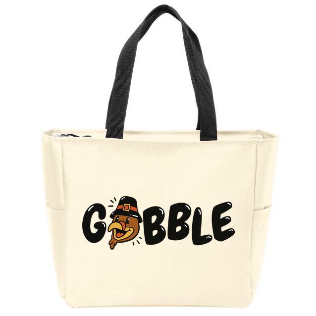 Gobble Turkey Thanksgiving Holiday Cute Zip Tote Bag